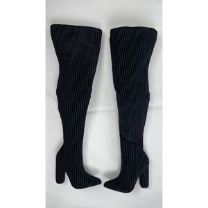 Sergio Todzi JR-022 Black Ribbed Over The Knee Block Heel Gothic Boots Womens 37